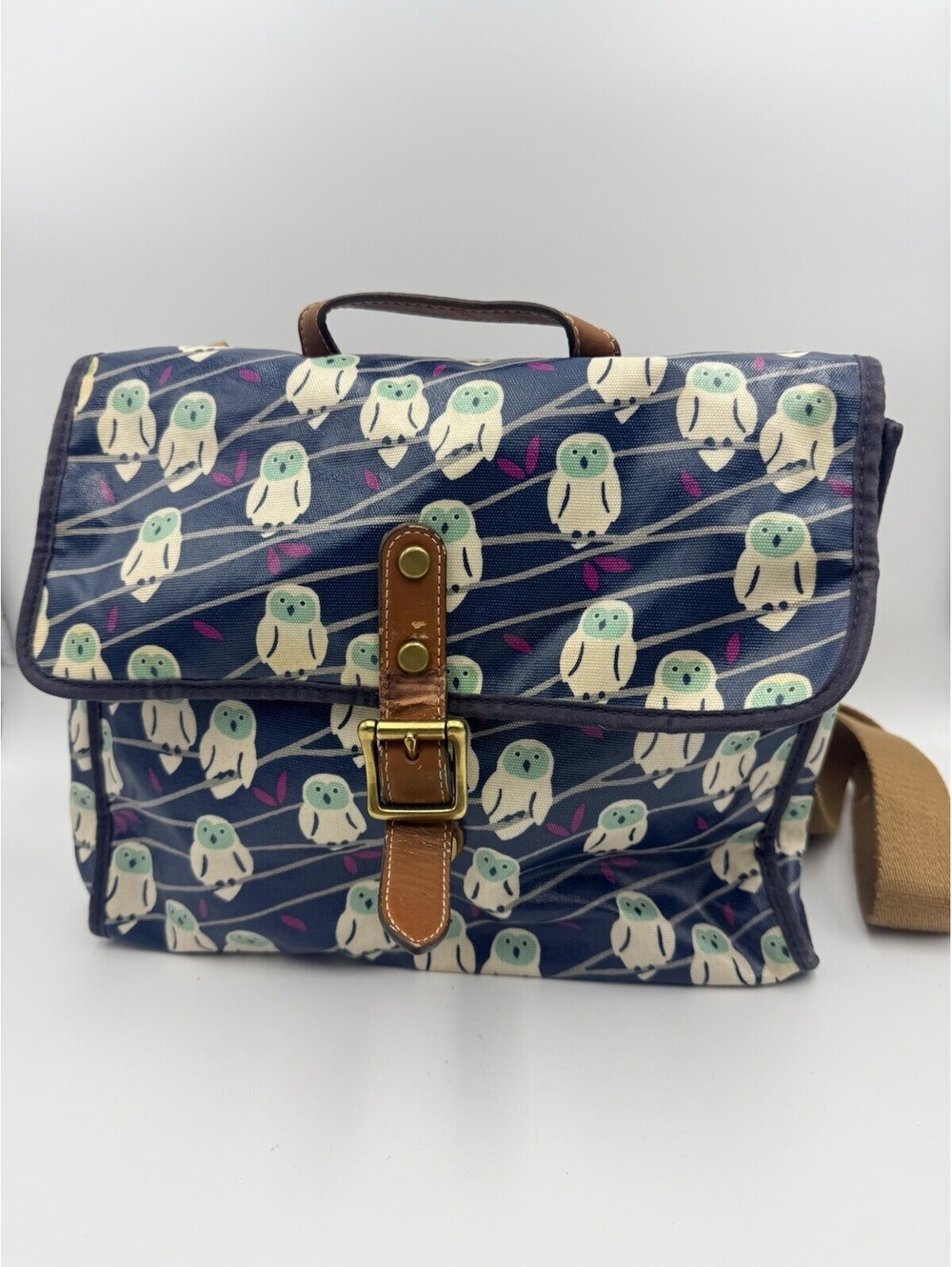 FOSSIL Owl Print Coated Canvas Y2k Blue Pink